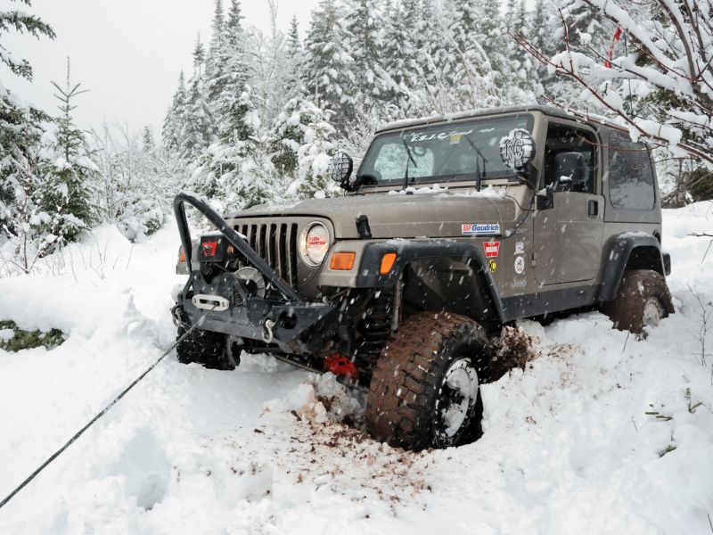 2018 red jeep rubicon with the optional hardtop on a demo incline