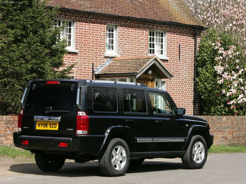 2007 black jeep commander crd limited in front of an english country house